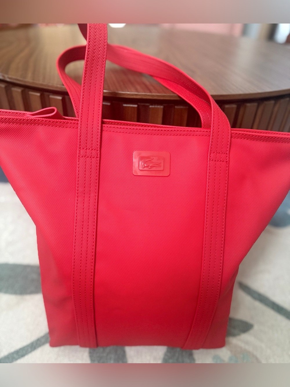 Never used Lacoste Bright Red Nylon Tote with Dual Straps